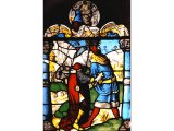 This stained glass window shows Joab killing Amasa while pretending to greet him.